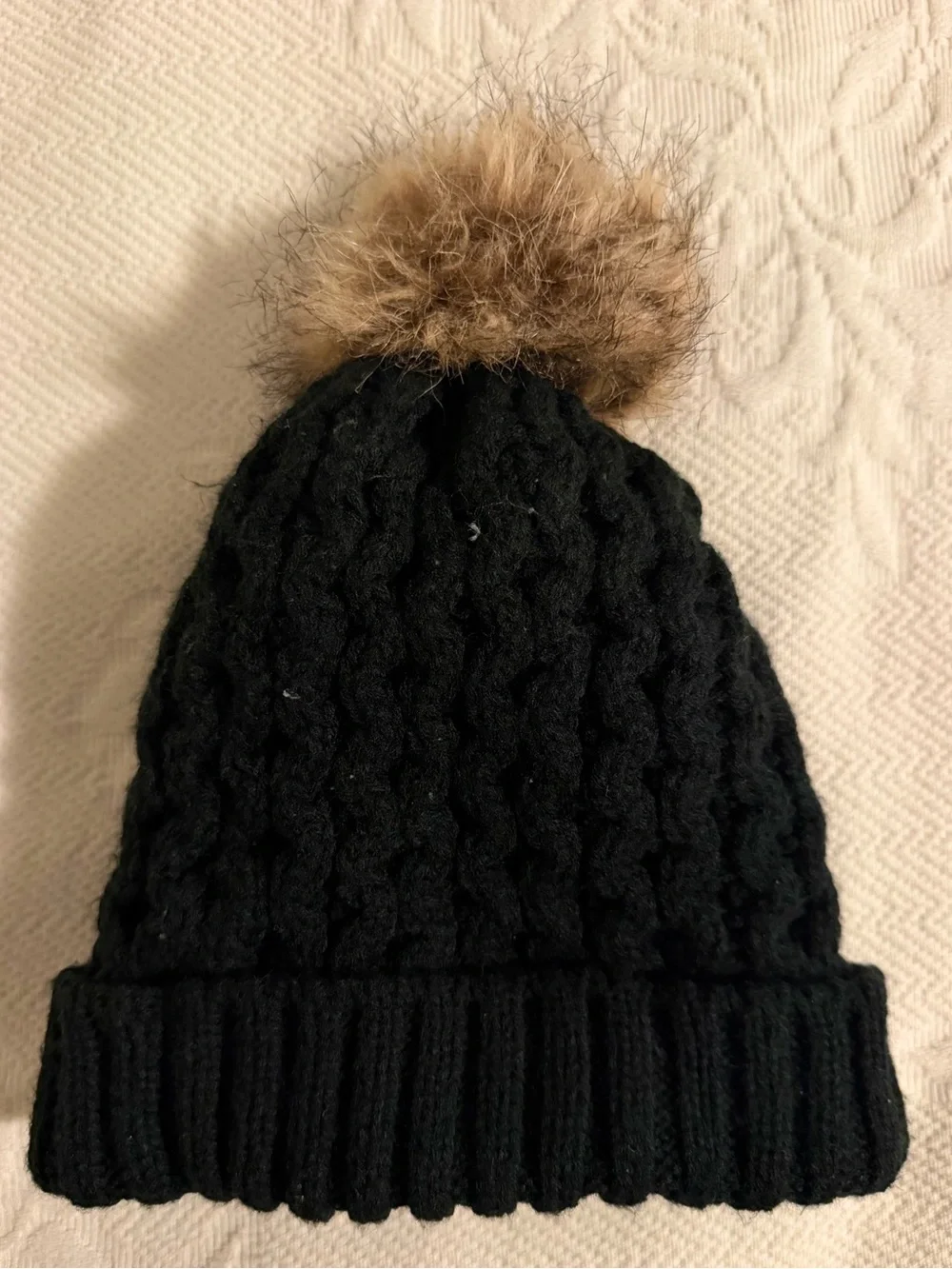 Timberland Black Autumn Woods Cable Fleece Lined Pom Beanie
